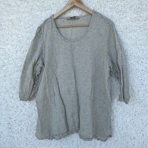 FLAX‎ Blouse Top Tunic Earthy Neutral Three Quarter Sleeve Beige Pulloever 1G XL